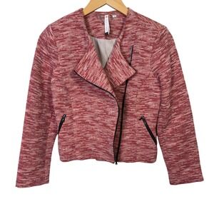 Sachin + Babi Womens Jacket Size 2 Red Tweed Textured Moto Asymmetrical Zip Crop